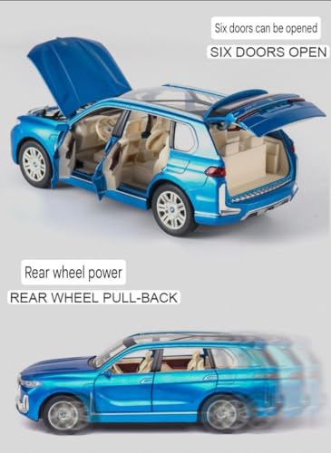 Image of 1:24 B-M-W X7 Diecast Metal Pull Back Car with 6 Openable Doors with Sound and Light Toy Decoration car Best Gift Toys for Kids (1:24 B-M-W X7 - Blue)