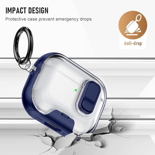 Image of Compatible Airpods Pro 3 Case (2025) with Phone Stand & Cleaner Kit,Print Soft Silicone Lock Clip Apple AirPods Pro 3rd Generation Case, Airpod Pro 3 Cover with Keychain for Women /Girls,Deep Blue