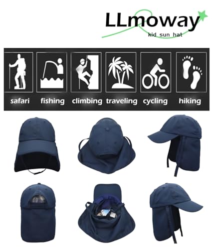 LLmoway Boys Beach Hat with Strap Toddler Kids Sun Hats with UV Protection Neck Flap Quick Dry Baseball Caps 2-6Years 6