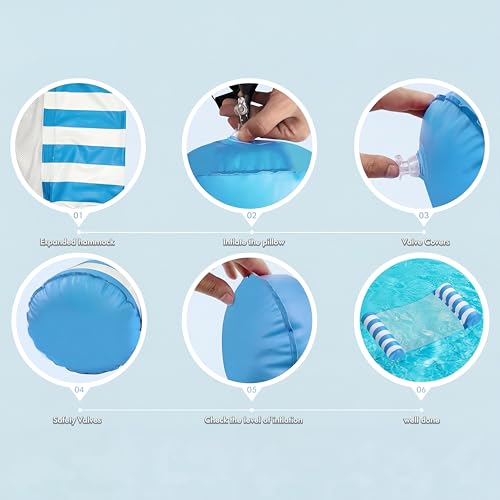 4 Pack Inflatable Pool Floats, OKSUWATER 4-in-1 Water Hammock, Pool Floats Adult Size for Swimming Pool Party Summer Lake Water Fun