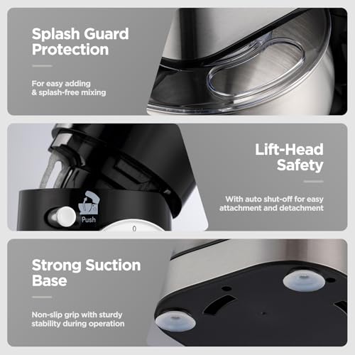 Image of Stand Mixer, 5.3QT Tilt-Head Kitchen Mixer, 6+P Speed Household Food Mixer, Lightweight Dough mixer with Egg Cream Whisk, Bread Dough Hook, Flat Beater, Splash Guard, Baking Cake Pizza Sugar, Black