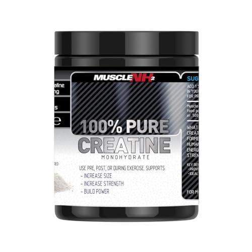 Muscle NH2 100% Pure Creatine Monohydrate Powder Supports Increases Size Strength and Physical Performance, Unflavoured, 500g, 100 Servings (Pack of 1)