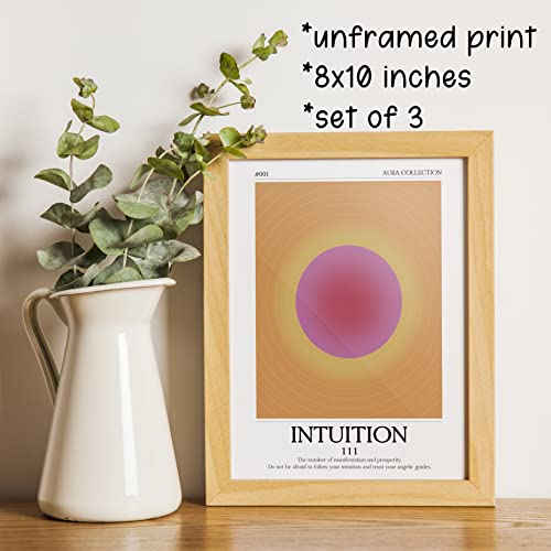 Keuspi Angel Numbers 111 222 333 Number Intuition Colorful Aura Energy Y2K Gradient Minimalist Wall Art Poster Prints For Bedroom Dorm Decor,Spiritual Decorations Posters Unframed 8X10 Inches Set Of 3 #TOP3