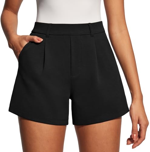 IUGA Womens Dress Shorts for Women High Waisted Trouser Summer Business Womens Dressy Casual Pleated Wide Leg Shorts Black