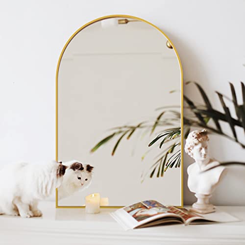 Fvanf Wall Mounted Mirror, Wall Mirror For Bathroom, 24"X36" Arch Bathroom Mirror, Gold Vanity Mirror, Wall-Mounted Mirror With Aluminum Alloy Frame For Bedroom, Entryway, Living Room #TOP14