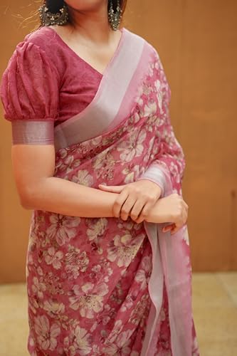 Image of MIRCHI FASHION Saree for Woman Cotton Blend Printed | Traditional Ethnic Sari for Ceremonial Use and Farewell with Blouse Piece