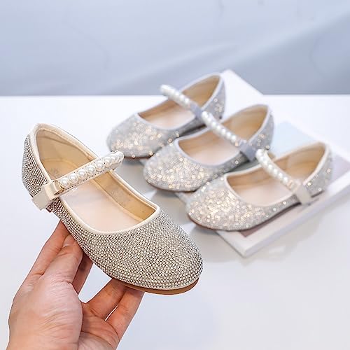 Little Girls Glitter Dress Shoes Flower Girl Flats Pearls Strap Mary Jane Wedding Party School Shoes2