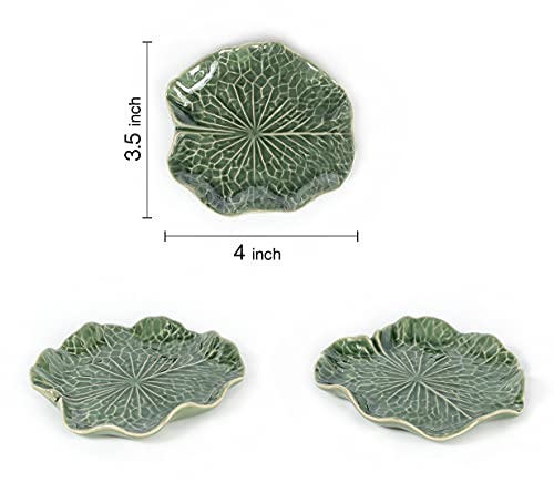 Frog On Lotus Leaf Incense Holder - Ceramic Incense Stick Burner With Ash Tray - 4" Porcelain Lotus Leaf For Jewelry Catchall And Figurine Display - Perfect Cute Mini Gift (Green Frog & Lotus Leaf) #TOP3