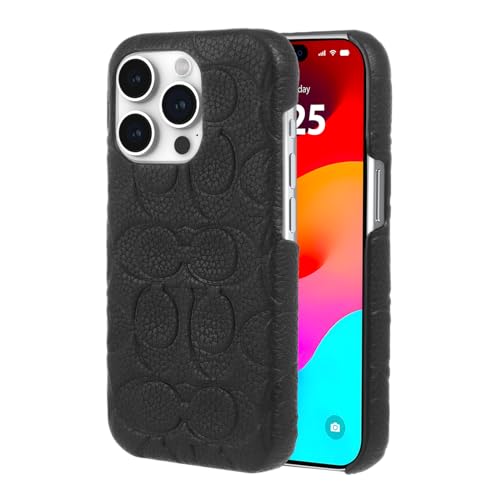 Coach Genuine Debossed Pebbled Leather iPhone 15 Pro Case, Compatible with Wireless Charging - Signature Black