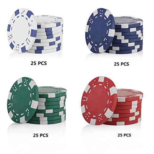 Luobao Poker Chips For Card Board Game - 4 Colors,11.5 Gram (25 Green,25 Blue,25 Red,25 White) #TOP2