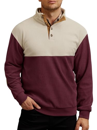 Mens Corduroy Fleece Lined Sweatshirts Long Sleeve Heavyweight Casual Button Pullover (S-XXL)