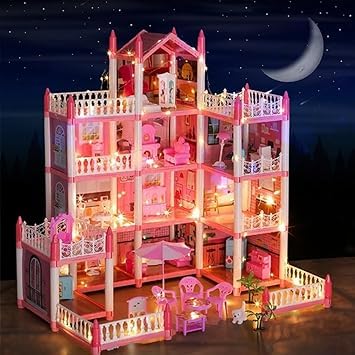 PICCASIO™ Baby Doll House with Light Doll House Accessories Building Toys with Lights to Assemble Kitchen, Bedroom, Furniture, Garden, Dolls, Pets Play Dream House for Girls (Special Edition)