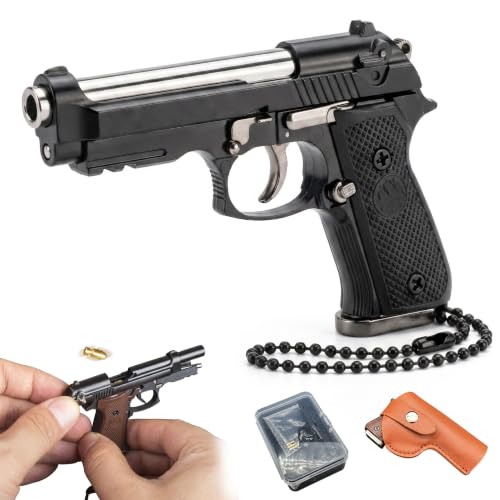 Keychain-Gun M92f Mini Shaped Keychain with Holster 1:3 Scale Cap Gun Metal Detachable Keychain Plastic Decorative Key (Ordinary Box)