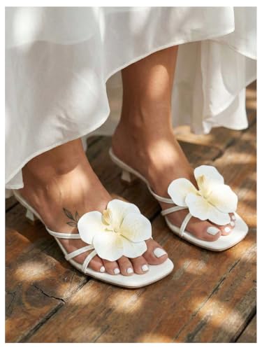 Image of MakeMeChic Women's Flower Kitten Heels Floral Summer Beach Sandals