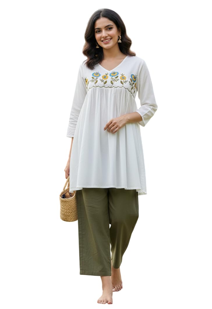Women’s Viscose Rayon Embroidered Kurti with Palazzo Set | Elegant Floral Kurti Top & Pants | Comfortable Outfit-image-41