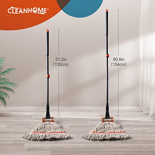 Cleanhome Industrial Cotton Wet Mop Heavy Duty String Mop Commercial Grade 56" Extendable Long Handle Jaw Clamp Floor Cleaning Mop #TOP5