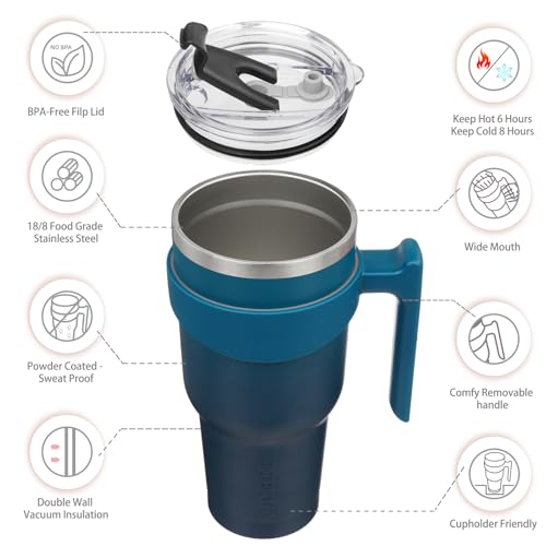 Image of BJPKPK 40 oz Tumbler with Handle & Straw, Insulated Stainless Steel Mug