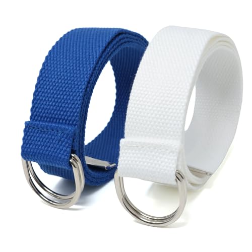 2PCS Casual Fabric Belt Thick Cotton Ribbon Men Women Canvas Double D belt Military Training Jeans Belt Thick Cotton Woven Canvas Belt Silver Buckle Casual Military Belt for Clothing Accessorie - Main Image