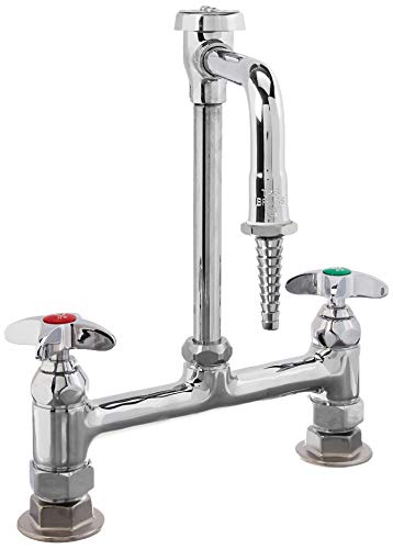 T&S Brass BL-5715-08 Deck Mounted Rigid Vacuum Breaker Nozzle Serrated Tip Mixing Faucet with 4-Arm Handles