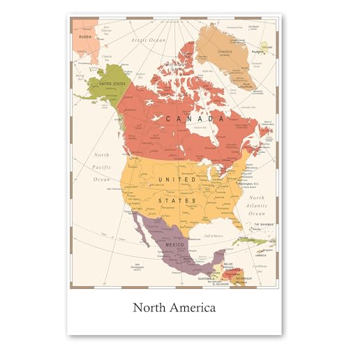 Postereck - 4136 - Impression Carte Amérique du Nord Canada USA Détails – Art Mural, Géographie, Éducation - toile - 60,0 cm x 40,0 cm