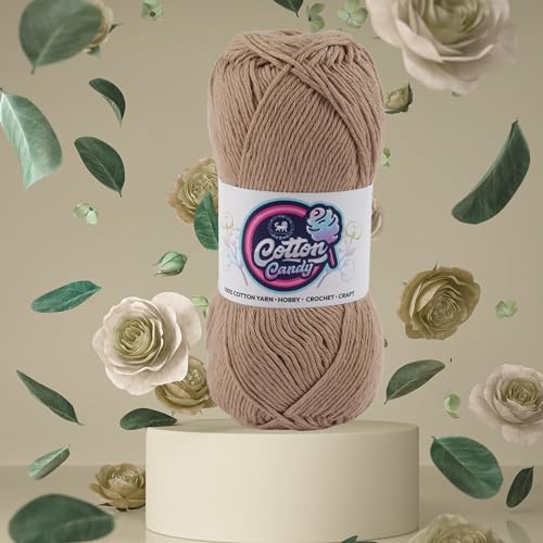 Image of NESTNHAVEN Cotton Candy 100% Cotton Yarn - (100g, 185 Meters) - Luxury Yarn for Crochet, Amigurumi, Embroidery, Toys, Garments, Flowers and Hobby, Projects. (Dark Beige) | (300 Gm)