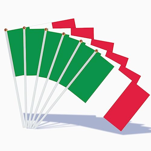 AhfuLife Petit Drapeau Italie -30Pcs Mini Drapeaux Italien avec Poteau Solide Blanc de 30cm pour Décoration Jardin Bar, Euro Football Match, Coupe du Monde, Célébration Fête Nationale