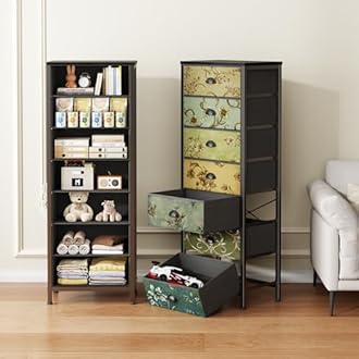 Furnulem Tall Dresser for Bedroom with 7 Fabric Drawers, Vintage Dressers & Chest of Drawers, Vertical Storage Tower Organizer Unit Retro Bedside Furniture in Closet,Living Room,Nusery,Dorm,Entryway