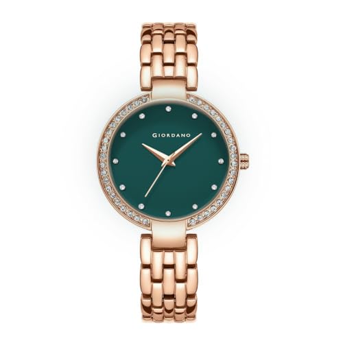 Montre analogique pour femme Giordano GD-2141 en métal et cadran vert