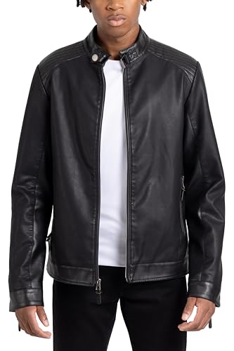 Image of X-Ray Men's Slim Fit Faux-Leather Moto Jacket with Removable Hood