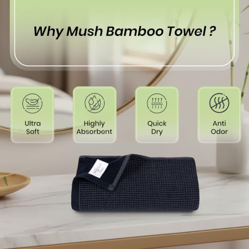 Image of Mush Bamboo Dual Texture Waffle Terry Hand Towel Set of 3 | Ultra Soft, Highly Absorbent, Quick Dry | Hand Towels for Bathroom, Gym & Travel (40x60 cm, 450 GSM) Green, Orange & Grey
