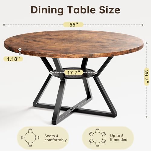 Concho-55-Round-Kitchen-Dining-Room-Table-for-6-8-Circle-Dining-Dinner-Table-with-Pedestal-Metal-FrameSpace-Saving-Wood-Kitchen-Dining-Room-Furniture-Rustic-Brown