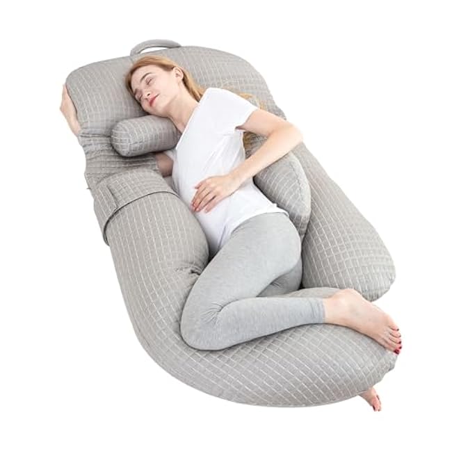 Cooling Pregnancy Pillow, U-Shaped Body Support Maternity Pillow, Memory Foam Filling, Washable & Removable Ice Silk Cover(Cool-Grey, 54 Inch)