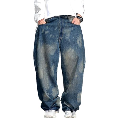 Men’S Trendy Hip Hop Loose Fit Oversized Stacked Hem Heavyweight Denim Cargo Pants Button Fly Skateboard Jeans