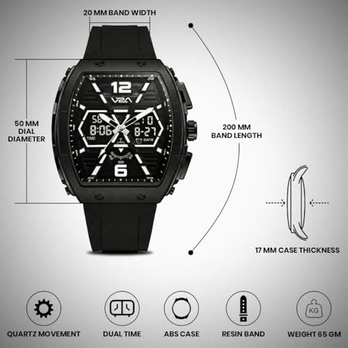 Image of V2A Impact 50mm Analog Digital Watch for Men | X-Frame Hybrid Dial Design | Alarm Stopwatch Day Date 12 /24 Hr | TPU Sport Strap | 50M Water Resistant | Gift for Mens