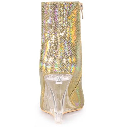 Allegra K Women's Snakeskin Printed Ankle Boots Pointed Toe Wedge Clear Heels Boots4