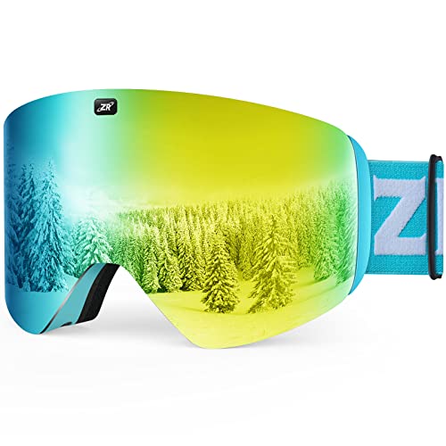 ZIONOR X11 Ski Snowboard Snow Goggles with Magnetic Interchangeable Cylindrical Lens Anti-fog UV Protection for Men Women Adult ?VLT 7% Gold Lens?