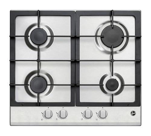 Hoover 60CM Gas Built-In Hob, 4 Gas Burner Hob, Cast Iron, One Touch Ignition,Full Safety, 9 Flame Levels, Stainless Steel, Made in Turkey, 1 Year Warranty - HGH-V64G-SBI