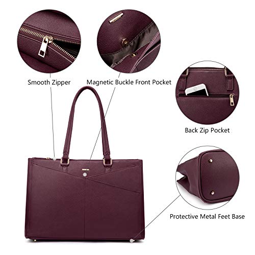 Image of Laptop Tote Bag for Women 15.6 Inch Waterproof Leather Computer Laptop Bag Women Business Office Work Bag Briefcase Large Travel Handbag Shoulder Bag