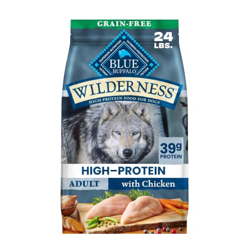 Blue Buffalo Wilderness with Chicken High-Protein Grain-Free Adult Dry Dog Food, 39g Protein,...