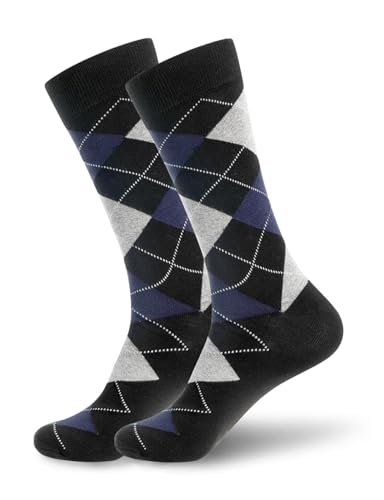 Men’s Winter Socks Crew Warm Knit Cozy Soft Casual Vintage Winter Cotton Athletic Gifts Man Rhombus Diamond Golf Sock 9~123