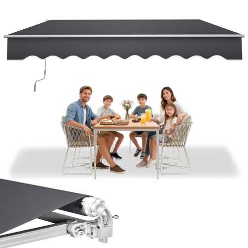 UISEBRT Store Banne Auvent de Balcon Manuel Rétractable avec Tissu Aluminium Résistant aux UV pour Terrasse, Bistro (Gris Foncé, 300 x 250 cm)