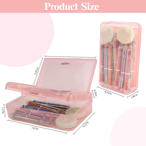 Image of Pencil Case Box, Light Pink Double Layer Large Capacity Plastic Pencil Boxs, Clear Hard Pen Case with Snap-tight Lid,Storage Art Craft Box Marker Organizer for Kids Boys Girls Offices School Supplies