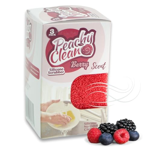 Image of Peachy Clean Silicone Dish Sponge Scrubbers, Fresh Berry Scent, Non-Scratch, Odor-Resistant, Durable Dish Sponges for Kitchen 3pk