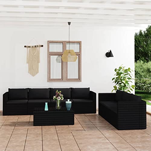 Woonisher 8-TLG. Garten-Lounge-Set mit Kissen Poly Rattan Schwarz...