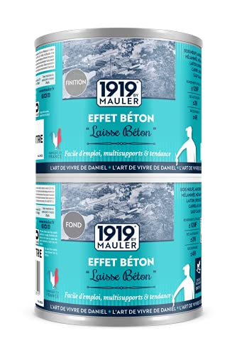 1919 BY MAULER Peinture EFFET BETON meuble, cuisine, salle de bain, 'Coloration Facile' : surface peinte, bois, métal, PVC, carrelage mural, verre , Gris béton 0.25L finition + 0.50L fond