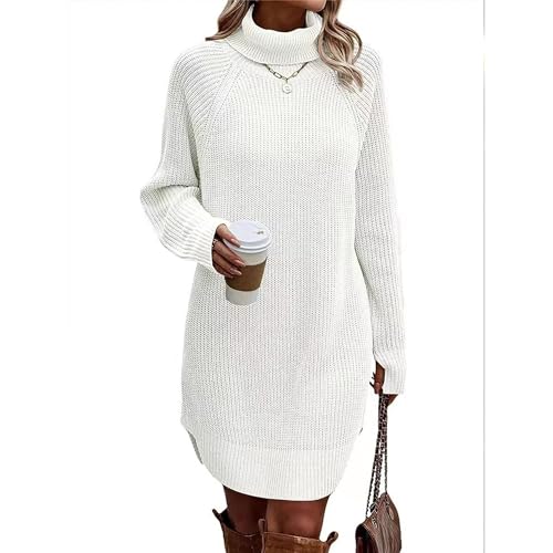 Robe pull col roulé à ourlet fendu : tricot stretch et chaud