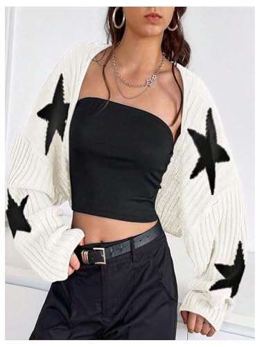 GORGLITTER Girl's Long Sleeve Fall Cropped Cardigan Trendy Shrugs Bolero Star Printed Open Front Knit Cardigan Sweater4