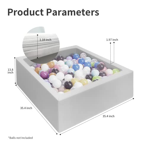 MEOGETY Foam Ball Pit for Toddlers, Baby Playpen Ball Pool Soft Square Designed Easy to Install, Ideal Gift for Babies Infants Children Indoor and Outdoor Game- (Balls NOT Included) Light Gray - Thumbnail 4