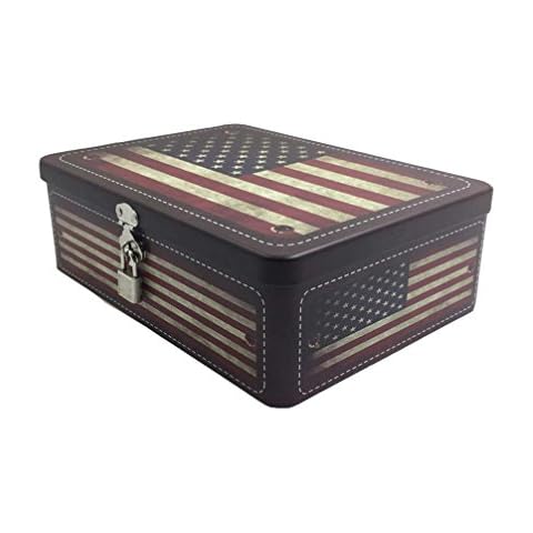 Luwint Secret Storage American Flag Box - Letter Cookies Case with Key & Lock Gift for Friend Birthday Home Decor (1 Piece/Large) Cover