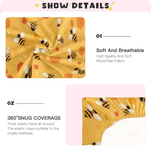 Image of Crib Sheet Breathable Soft Crib Mattress Sheet for Baby Toddler Boys Girls Fitted Pack n Play Crib Sheet Fit Standard Crib Mattress 39 x 27 Inch Orange Honeycomb Hexagon Bee